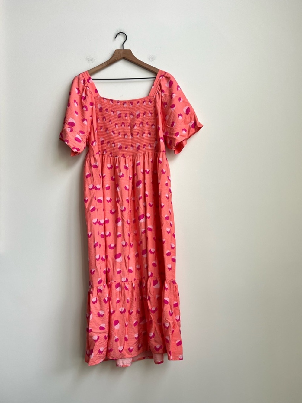 Michelle Mcdowell Daphne Dress Size Large Rough Runner Coral Midi Tiered Preppy - Picture 14 of 16